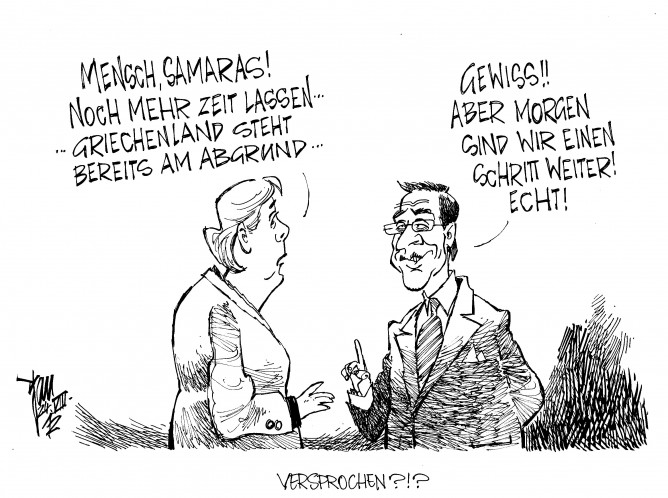 Euro-Krise, Griechenland, Merkel, Samaras, Caricatura,Caricature