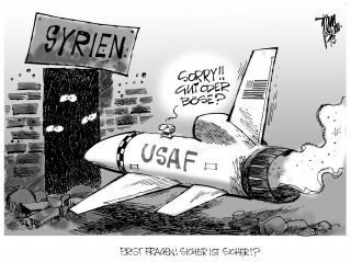 Syrien- Krise: Nach dem angeblichen Giftgaseinsatz von Assad erwägen die USA , Großbritannien und Frankreich einen Militärschlag.Kollateralschäden sind vorprogrammiert.